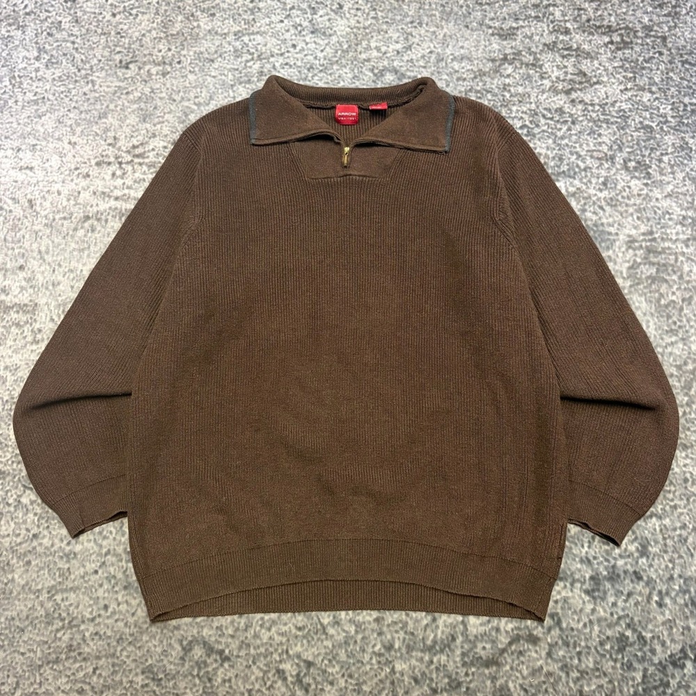 Arrow Sweater 1/4 Zip Collared Ribbed Mens XL Brown Classic Preppy VTG Y2K